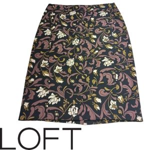 Loft Black Floral Print Pencil Skirt Size 0